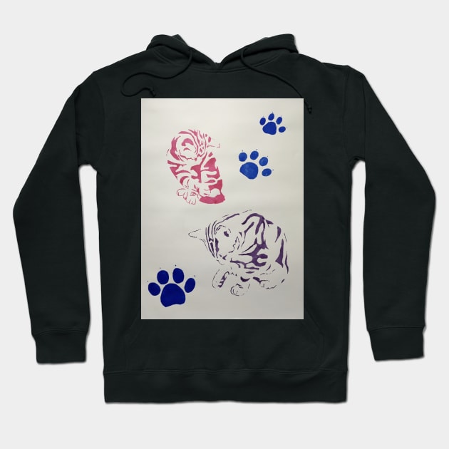 Two Colourful Tabby Kittens With Paw Prints Hoodie by archiesgirl